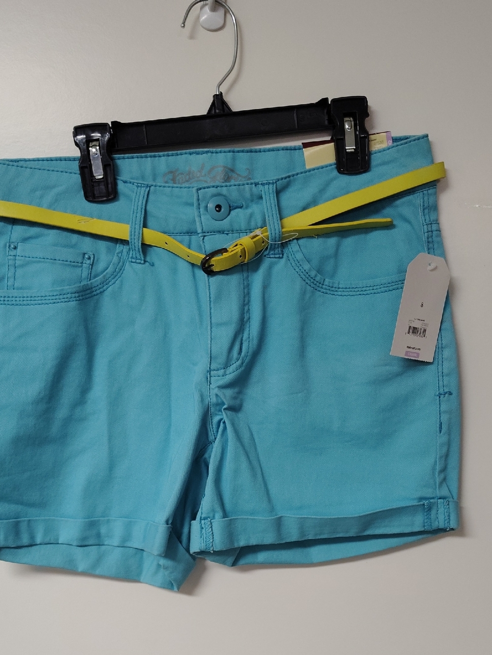 Turquoise Women’s  Shorts with Yellow Belt